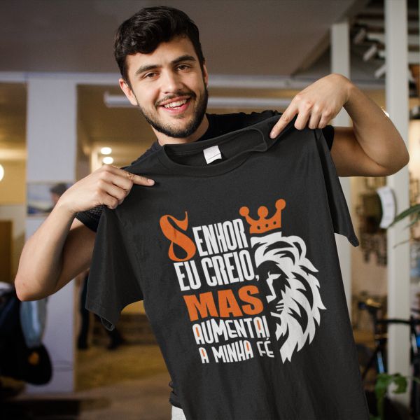 Mockup camiseta Senhor Eu Creio Mas Aumentai A Minha Fé vetorizada