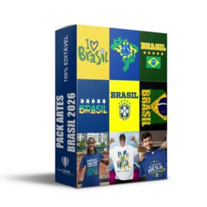 Artes profissionais Brasil 2026 editáveis para produção de camisetas da Copa